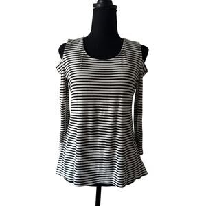 W5 Black & White Striped Cold Shoulder Top Size Medium